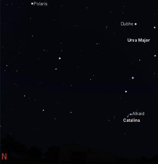 Comet Catalina from mid northern temperate latitudes on the evening of January 14, 2016 (credit:- Stellarium) Comet Catalina from mid northern temperate latitudes on the evening of January 14, 2016 (credit:- Stellarium)