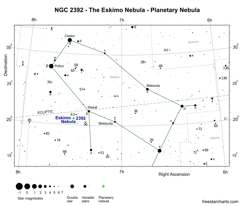 Finder Chart for NGC 2392 (credit:- freestarcharts)